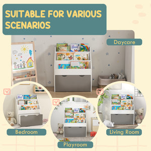 Children's bookcase with 3 shelves and drawers, gray
