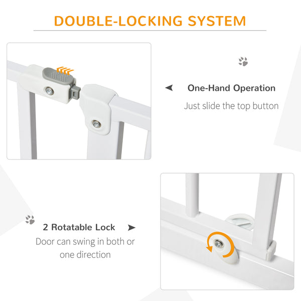 White pet gate with door and double locking system