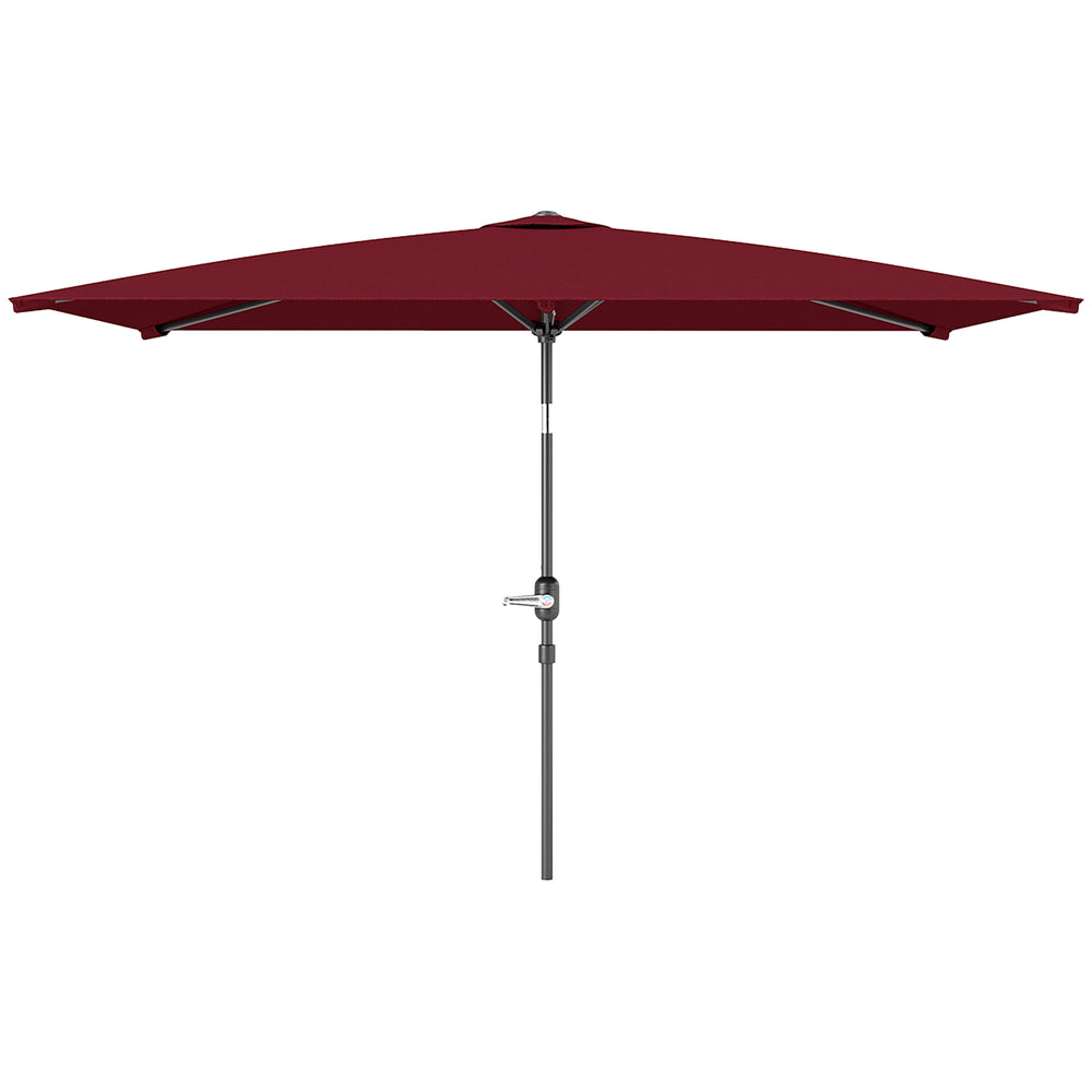 2 x 3 m Rectangular Tilting Aluminum Garden Parasol, Garden Umbrella, Outdoor Parasol with Crank, Wine Red