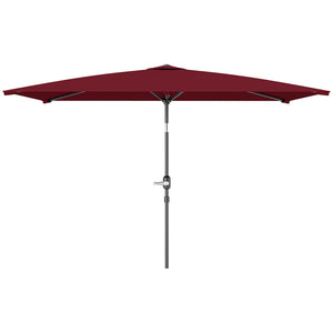 2 x 3 m Rectangular Tilting Aluminum Garden Parasol, Garden Umbrella, Outdoor Parasol with Crank, Wine Red