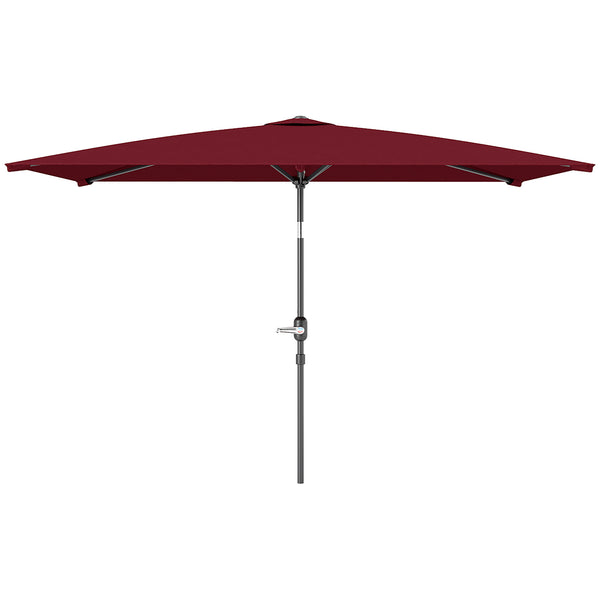 2 x 3 m Rectangular Tilting Aluminum Garden Parasol, Garden Umbrella, Outdoor Parasol with Crank, Wine Red