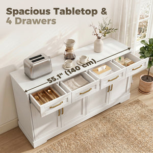 55" White 4-Door, 4-Drawer Buffet