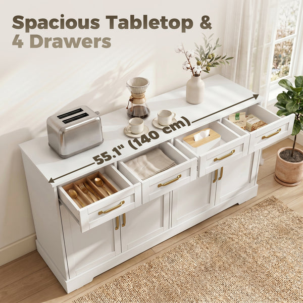 55" White 4-Door, 4-Drawer Buffet