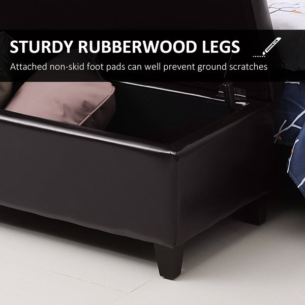 51 in. Brown Padded Storage Bench with Built-in Storage – Tufted Faux Leather Ottoman