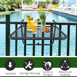 Adjustable metal balcony table, rectangular serving table, black