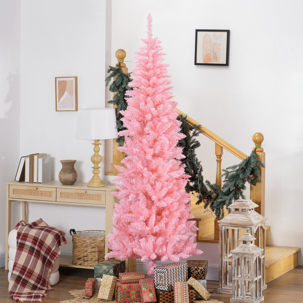 7ft Tall Pink Artificial Christmas Tree with 687 Branches and Steel Base