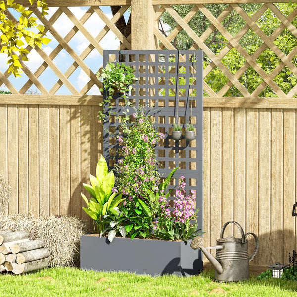 Galvanized raised planter with trellis for climbing plants, vegetables and vines