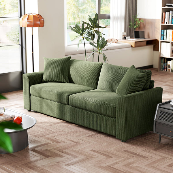 Canapé 3 places, 83,5 po, moderne, rembourré avec ressorts ensachés et 2 coussins d'appoint pour salon, vert