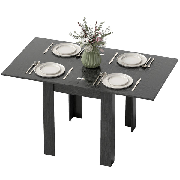 55" Extendable Dining Table for 4-6 Person, Kitchen Table with PU Handle and Felt Pads for Small Spaces, Black