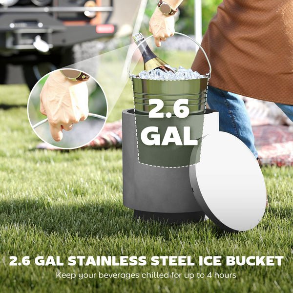 2.6 Gallon Concrete Outdoor Cooler Side Table with Storage, Light Gray