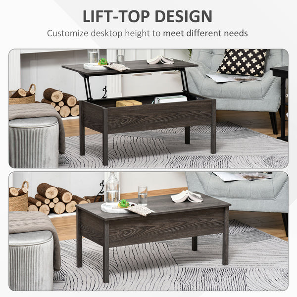 Modern coffee table with lift-top and hidden storage compartment, gray