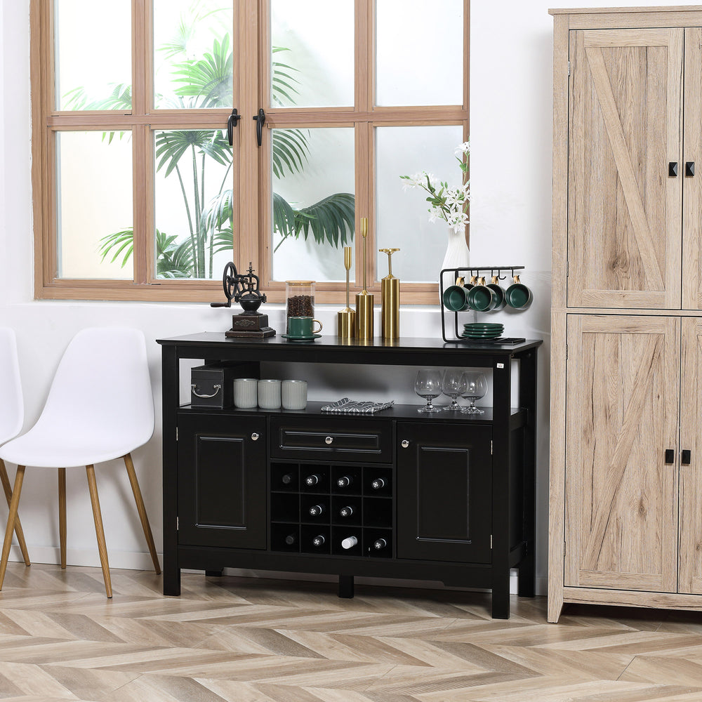 Sideboard Buffet Cabinet, 46" Kitchen Storage Cabinet with Wine Rack and Drawer, Coffee Bar Station, Black