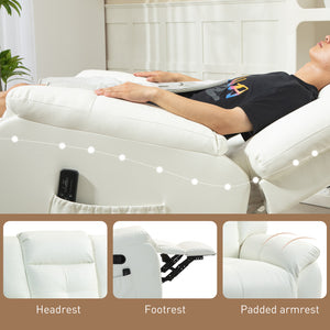 8-Point Vibration Massage Recliner Chair in Cream White Leather