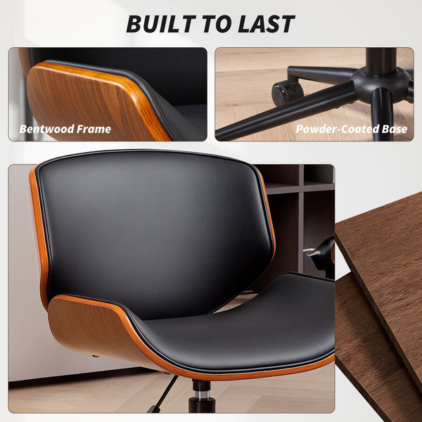 Modern office chair without armrests with faux leather upholstery