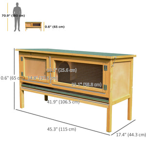 Wooden hutch with pull-out tray and opening roof