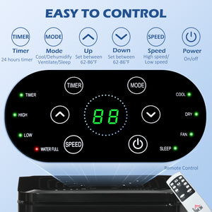 8,000 BTU Portable Air Conditioner with Cooling, Dehumidifier, Remote Control