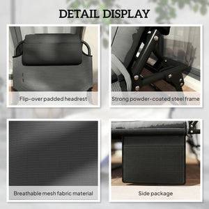 Folding Lounge Chair with 4-level Reclining Back & Cushion, Dark Grey