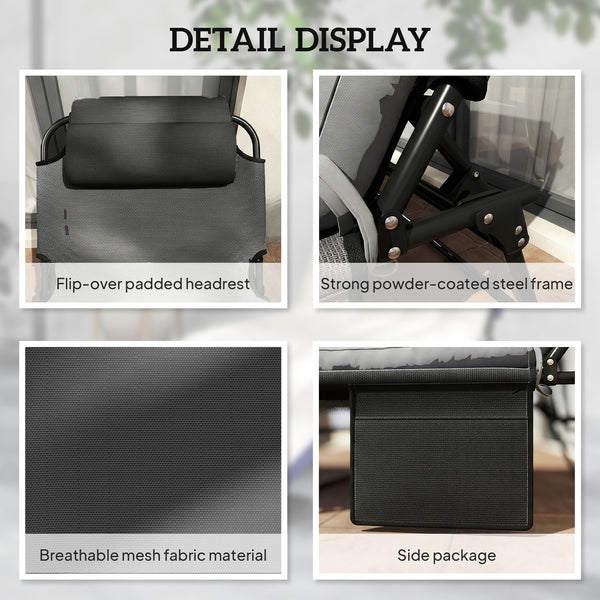Folding Lounge Chair with 4-level Reclining Back & Cushion, Dark Grey
