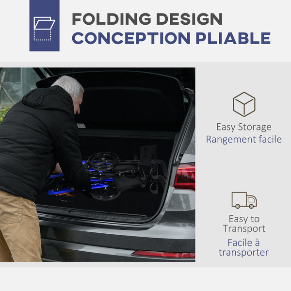 Senior walker with seat and backrest in blue