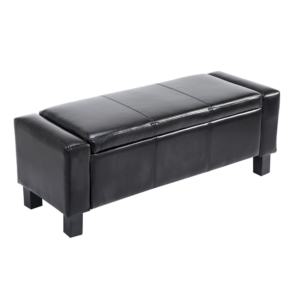 Luxury Faux Leather Upholstered Storage Ottoman Bench, Black