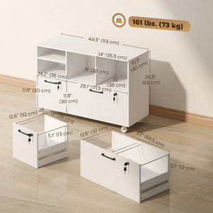Wood-effect mobile filing cabinet with charging station and locking drawers, white