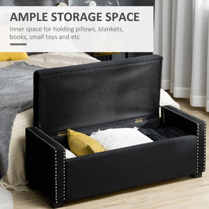 Upholstered folding storage bench in fabric, dark gray