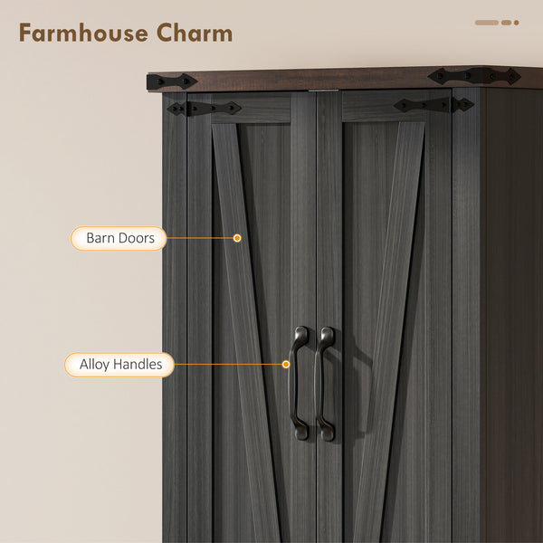 72-inch Farmhouse Style Storage Cabinet with Adjustable Shelves for Dining Room, Black