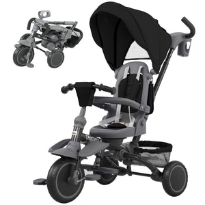 6-in-1 Tricycle with Push Handle, Removable Canopy, Swivel Seat, Black