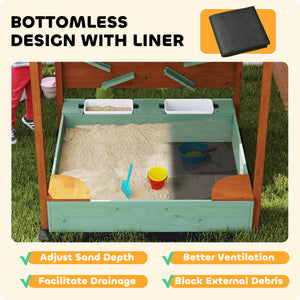 Children's wooden sandbox with canopy, green