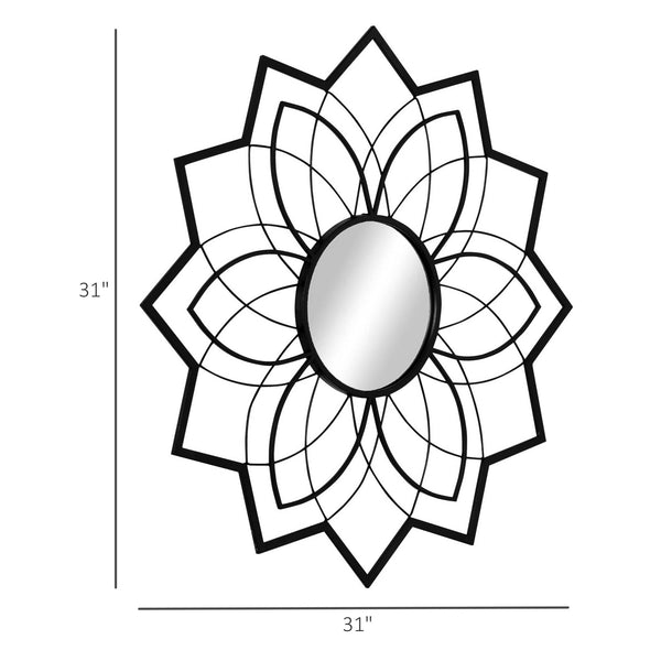 Modern flower wall mirror, black