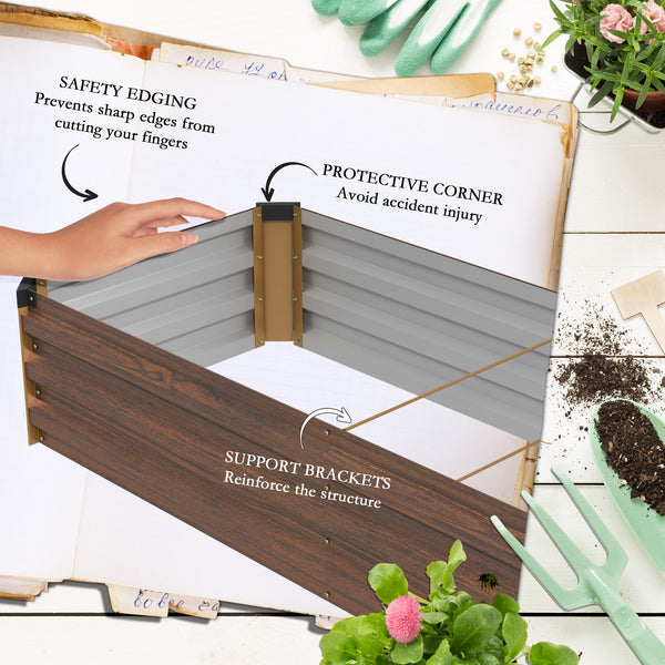 Galvanized Raised Garden Bed 8 ft. x 2 ft. x 1 ft., brown