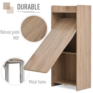 2-in-1 Folding Table with 4-Tier Shelf for Small Spaces, Oak