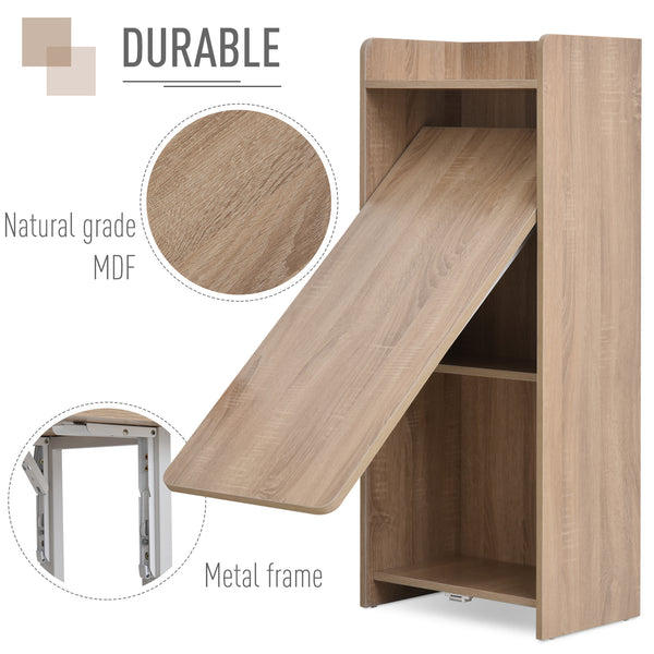 2-in-1 Folding Table with 4-Tier Shelf for Small Spaces, Oak