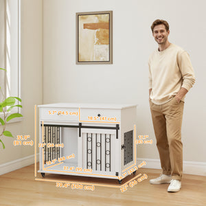 39-inch crate cabinet with 2 drawers, casters, and sliding door