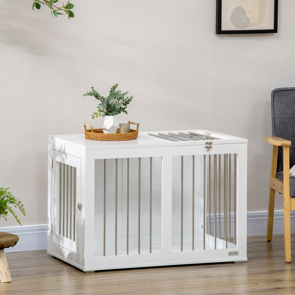 31.5-inch Double Door Pet Crate Furniture, White