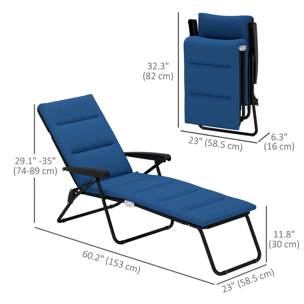 Reclining lounge chair with 6-position adjustable backrest, blue