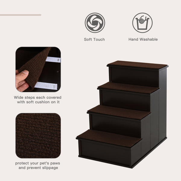 4-step wooden staircase, dark coffee color