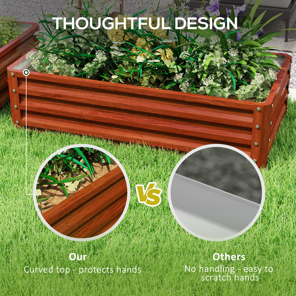Set of 2 raised planters in galvanized steel, brown wood effect 