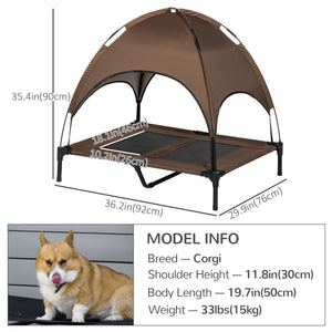 Elevated dog bed with canopy, coffee color