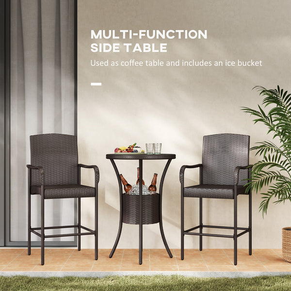 3 Piece Patio Bar Set, Rattan Bistro Table and Chairs, Dark Brown