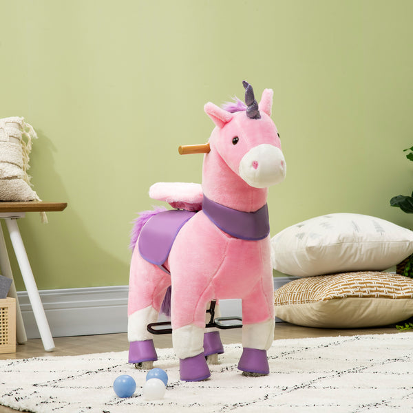 Mechanical pony toy with wheels, pink