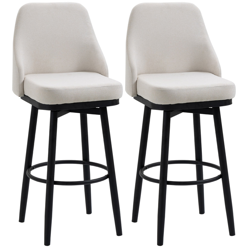 Set of 2 Extra Tall 360° Swivel Bar Stools, Cream White