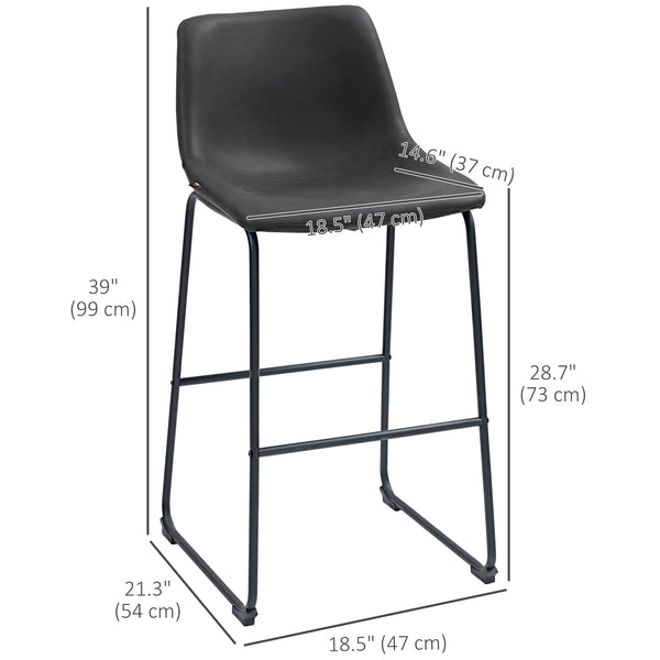 Set of 2 vintage PU leather bar stools, dark brown