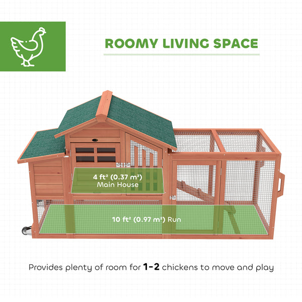 Mobile wooden chicken coop with run and removable tray for 1 to 2 hens