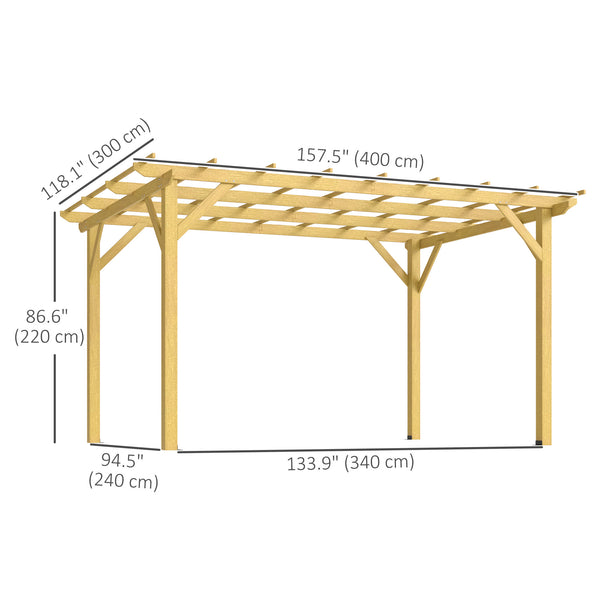 10' x 13' Pergola with Trellis for Climbing Plants, Natural Wood