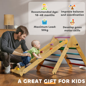 3-in-1 Multi-Colored Climbing Set with Ramp for Toddlers in Natural Wood