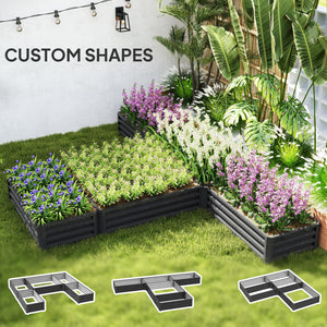 Steel Raised Bed, Set of 5 Large Planters 2.4 x 2.4 x 30 cm, Dark Grey