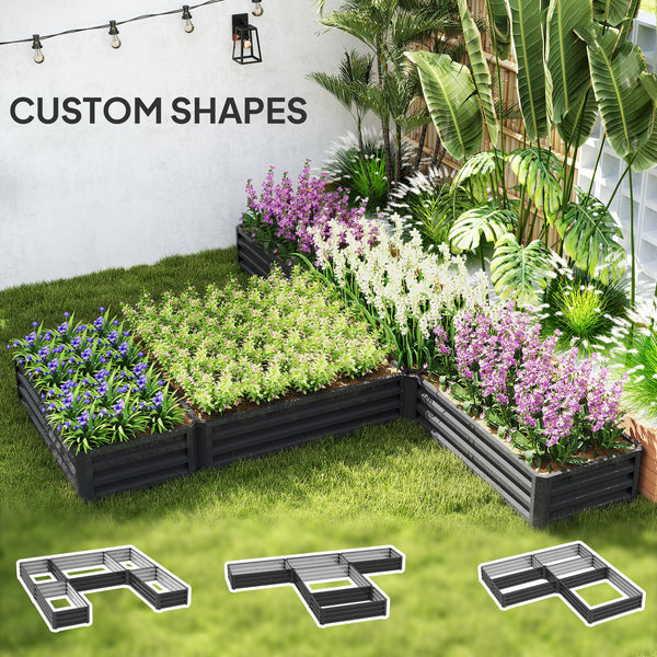 Steel Raised Bed, Set of 5 Large Planters 2.4 x 2.4 x 30 cm, Dark Grey