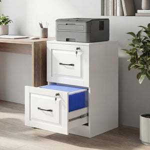 2-drawer vertical filing cabinet with lock, adjustable hanging rails for A4 and Letter sizes, white