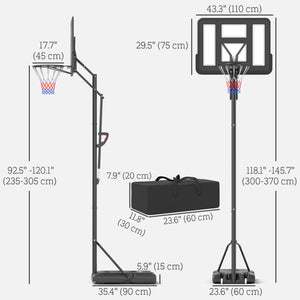 Portable basketball hoop with free weights, wheels and fillable base